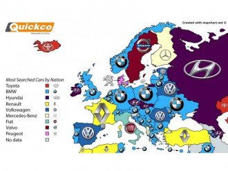 Популярність автомобільних брендів в країнах світу.